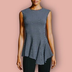Derek Lam Black & White Sleeveless Woven Diamond Print Asymmetric Hem Top Size 2